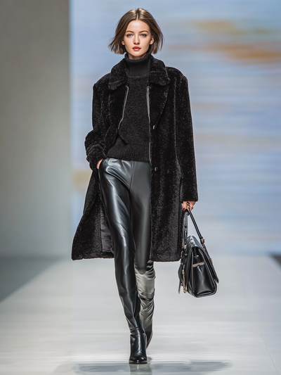 Women's faux fur coat with lapel