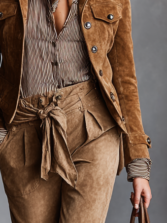 Women's suede jacket with single-button lapels