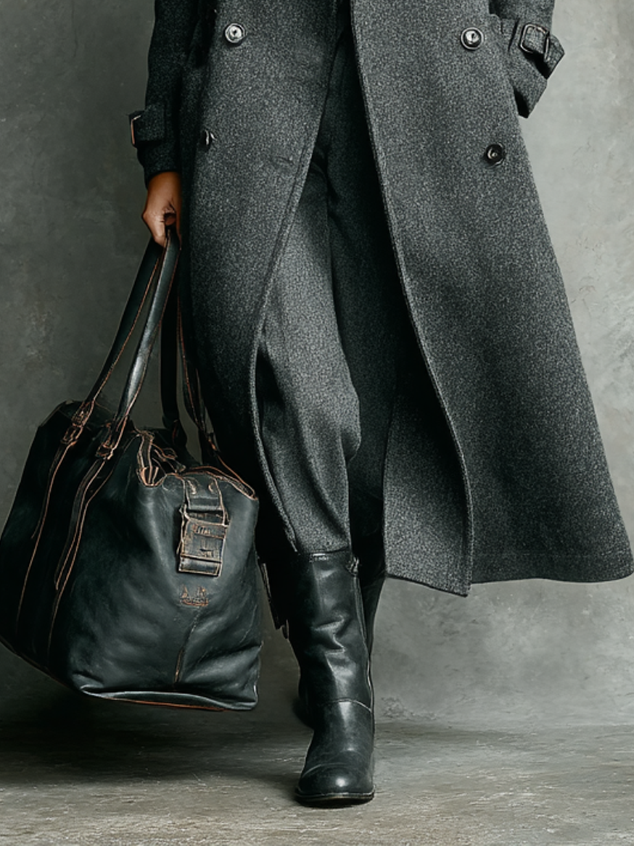 Long double-breasted wool blend coat