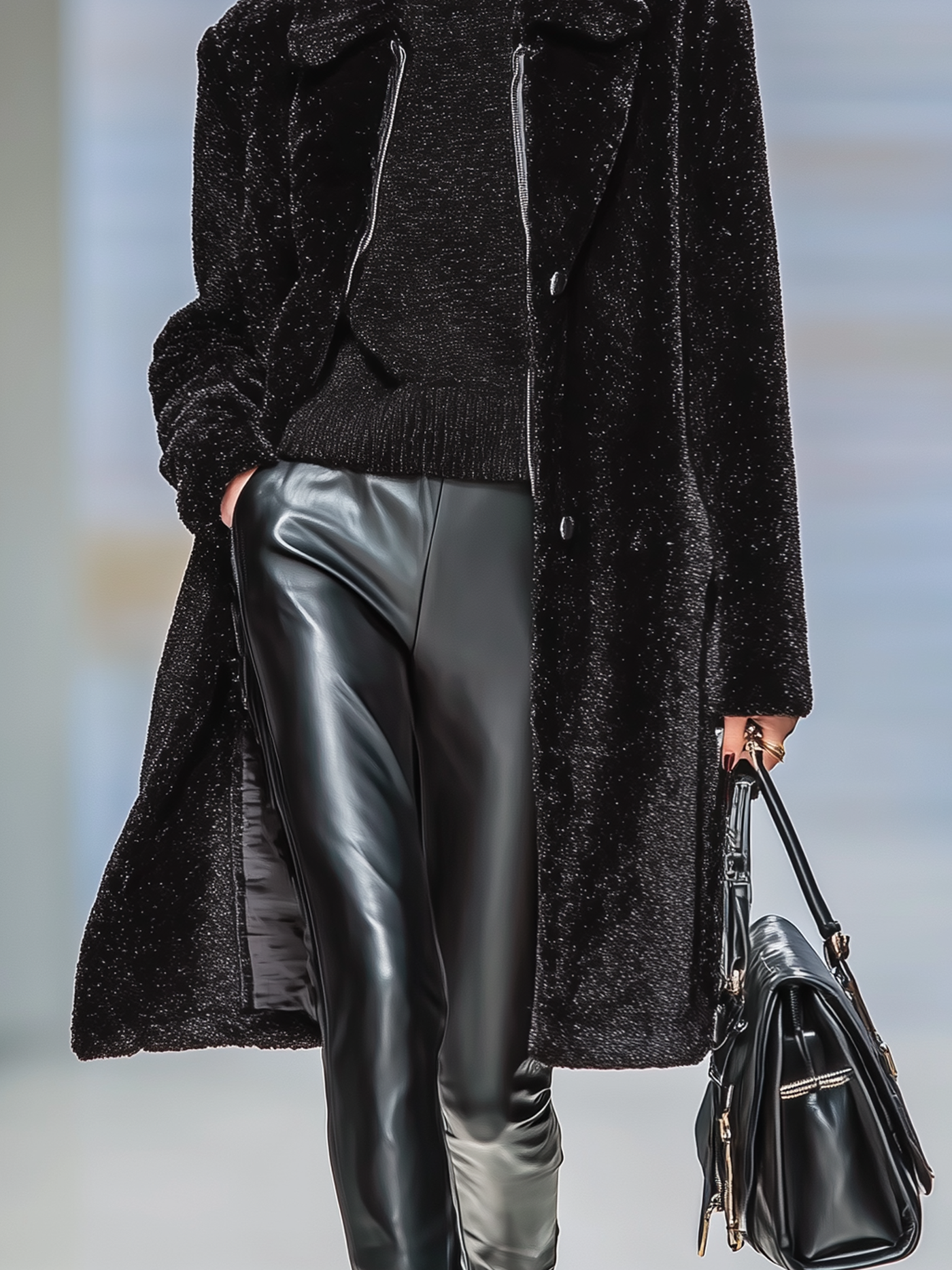 Women's faux fur coat with lapel