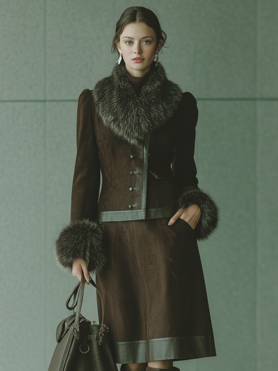 Comfortable fitted jacket with faux suede collar