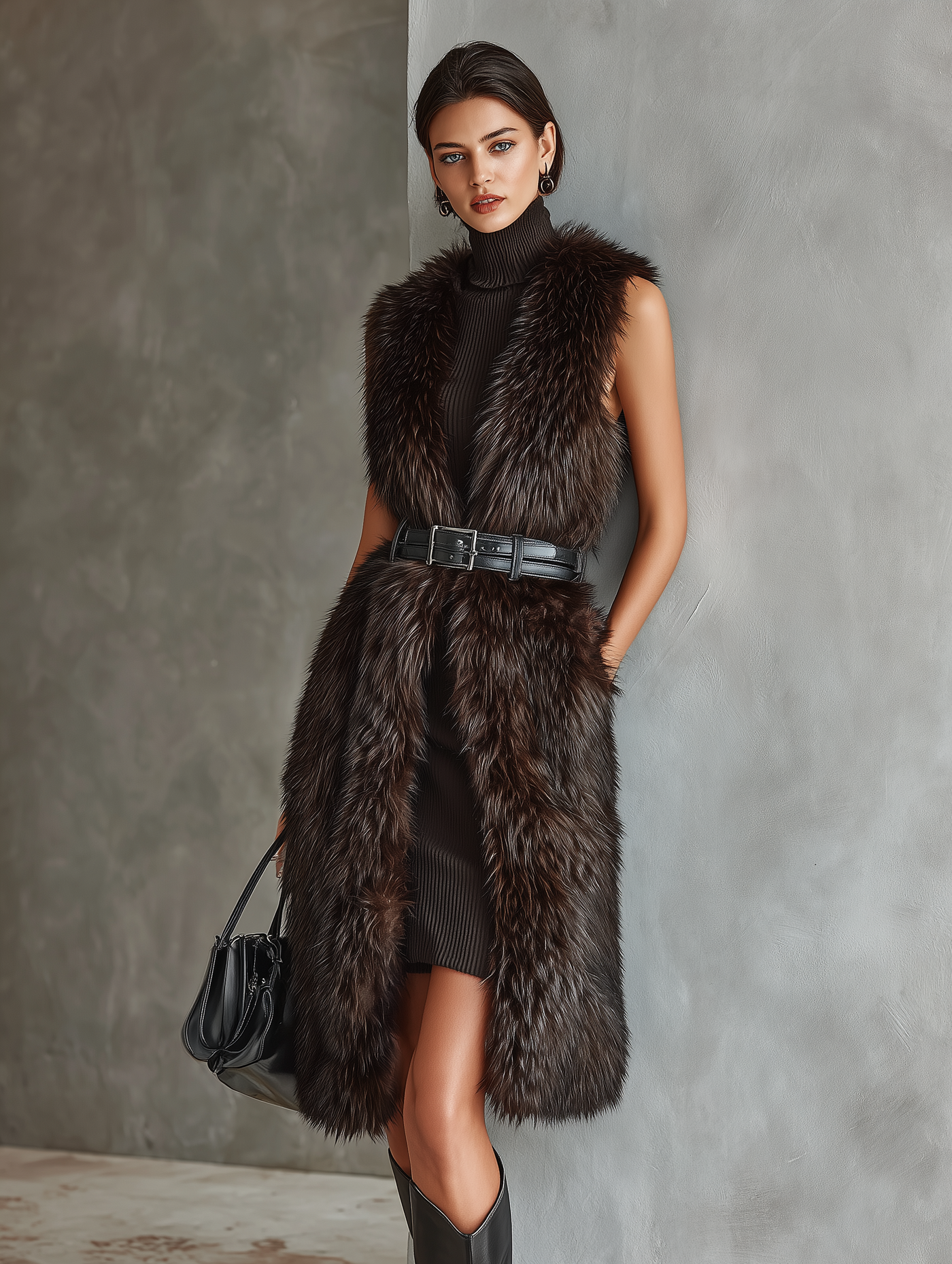 Dark brown faux fur vest