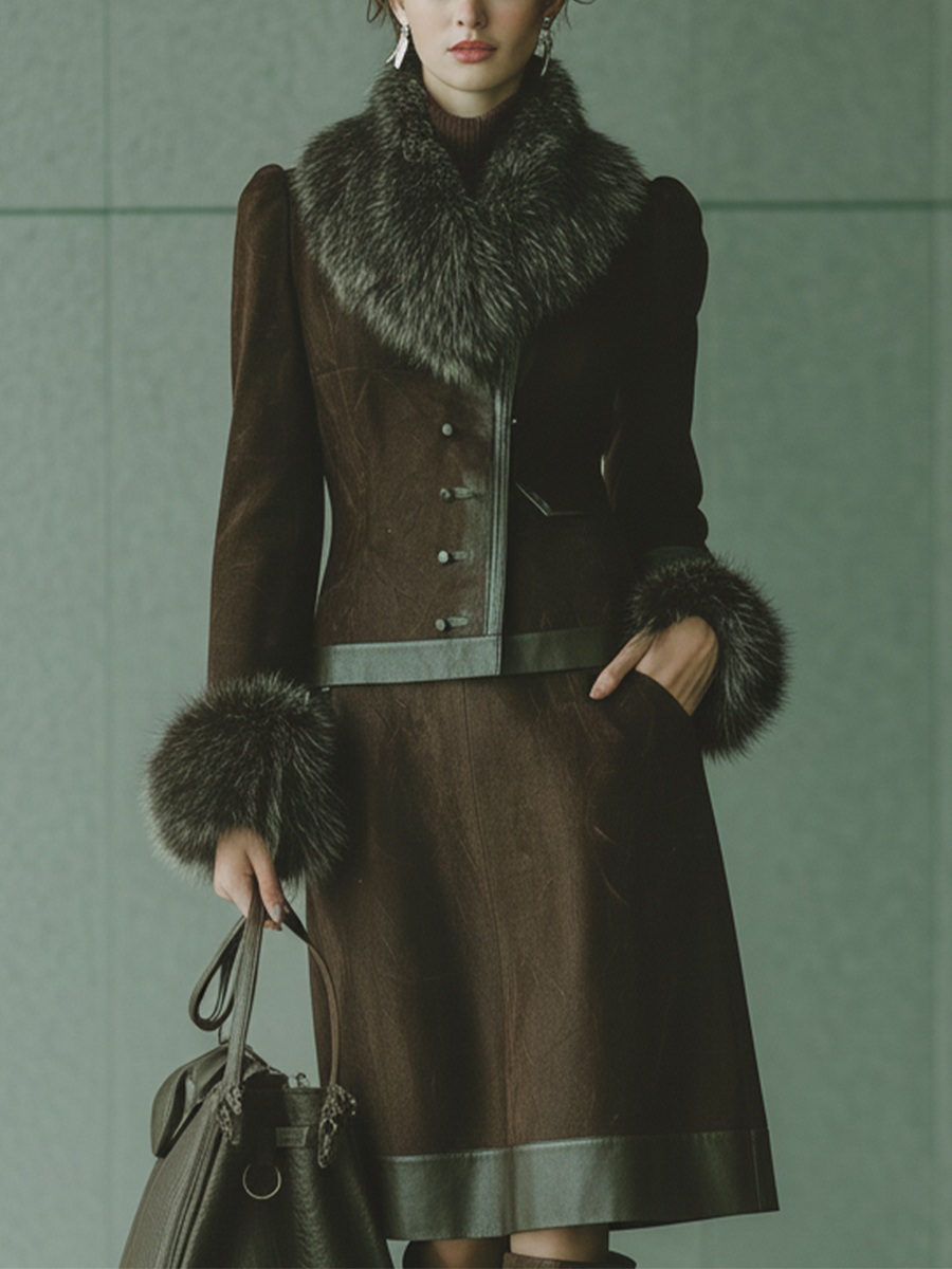 Comfortable fitted jacket with faux suede collar