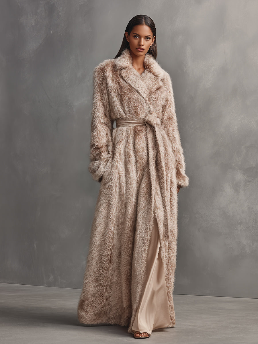 Luxury Long Coat for Women with Faux Leather Belt