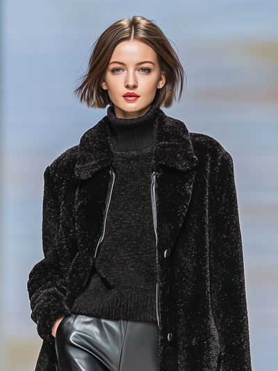 Women's faux fur coat with lapel