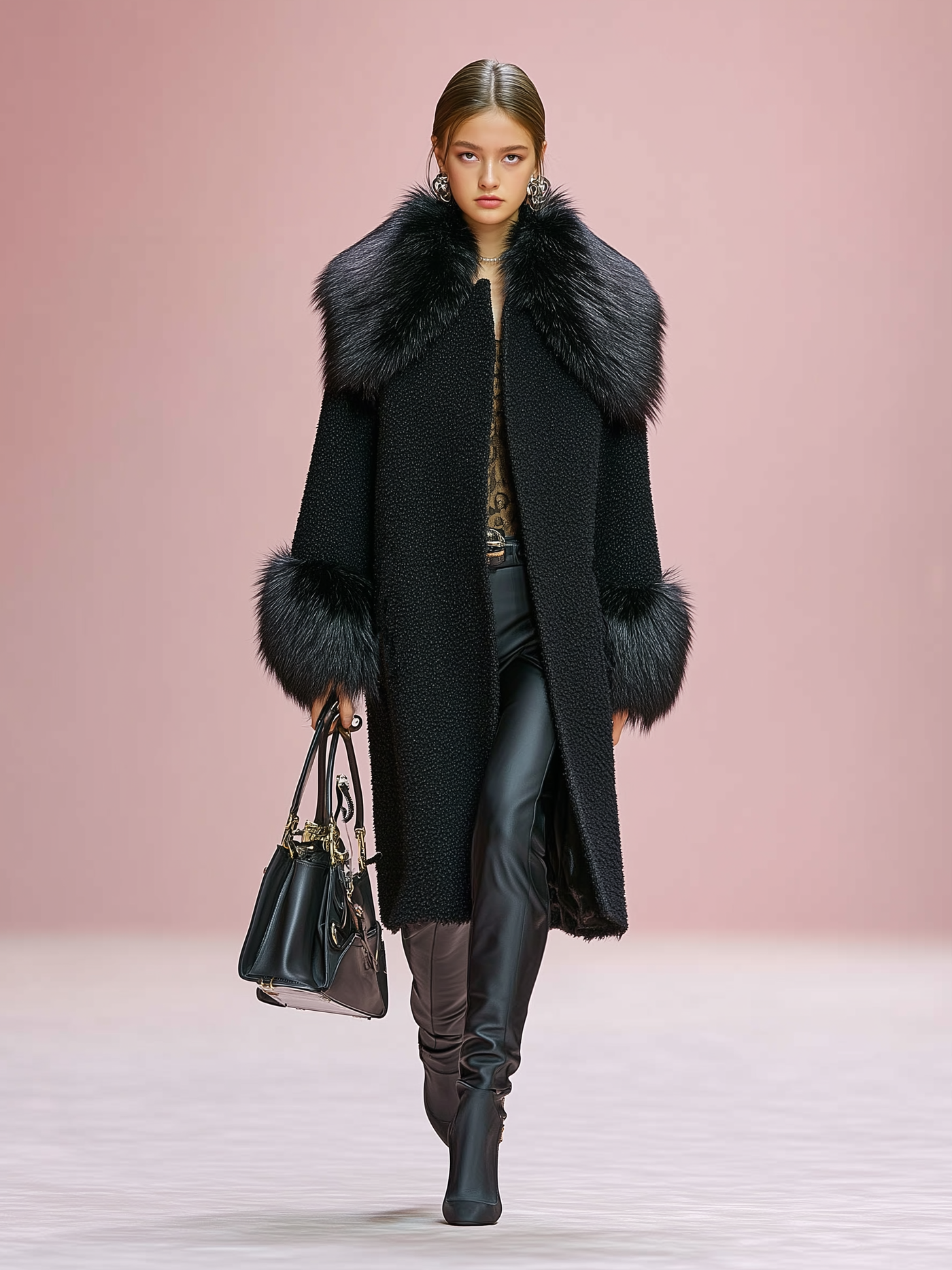 Damask coat with wool blend cuffs and lapel