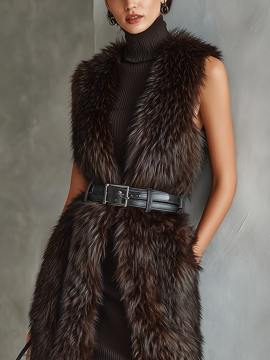 Dark brown faux fur vest