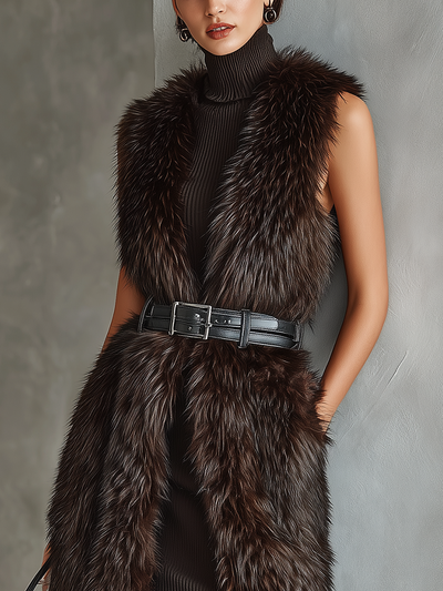 Dark brown faux fur vest