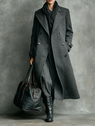 Long double-breasted wool blend coat