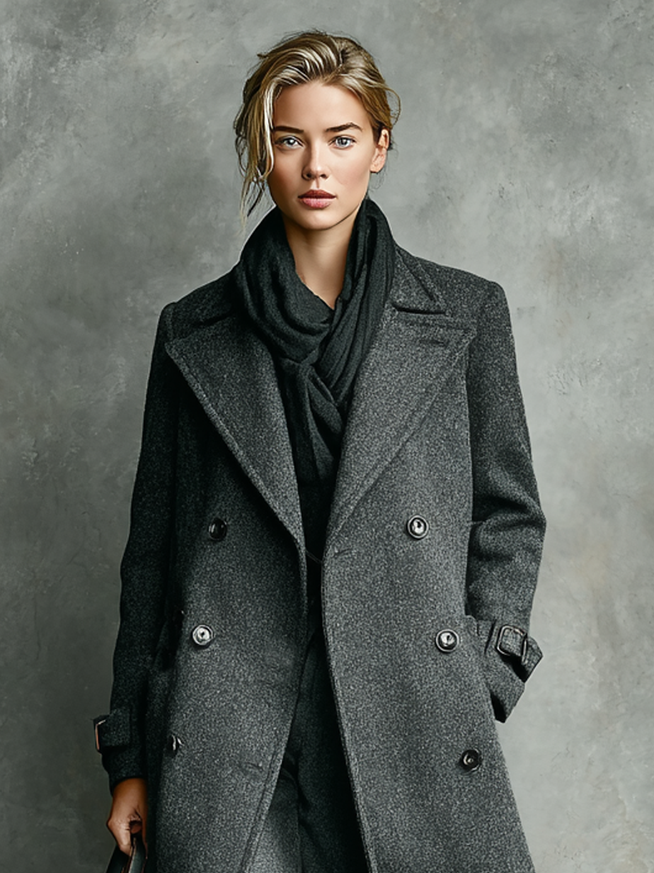 Long double-breasted wool blend coat